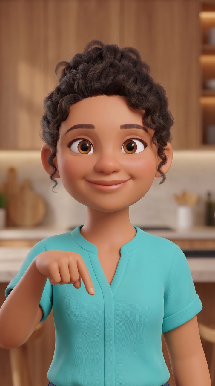 Ana sorrindo de blusa verde-água