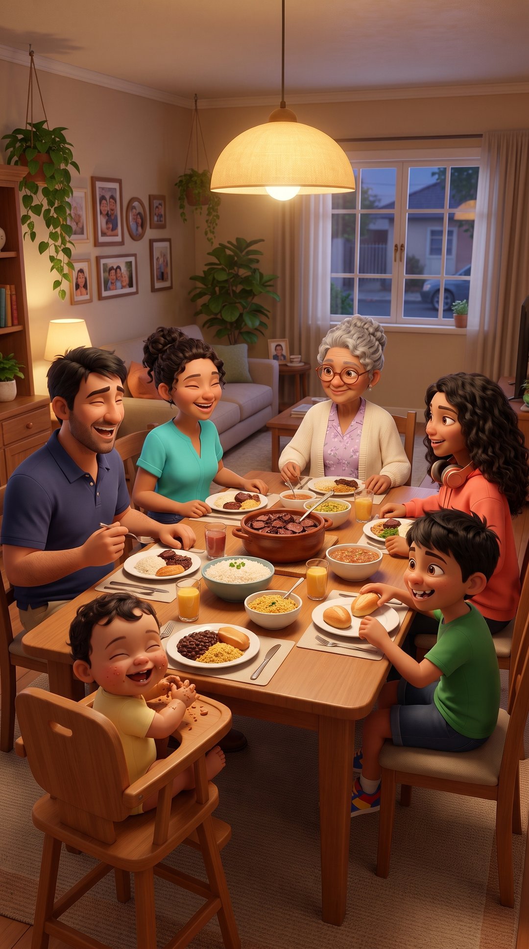 A família Sereno reunida na mesa de jantar