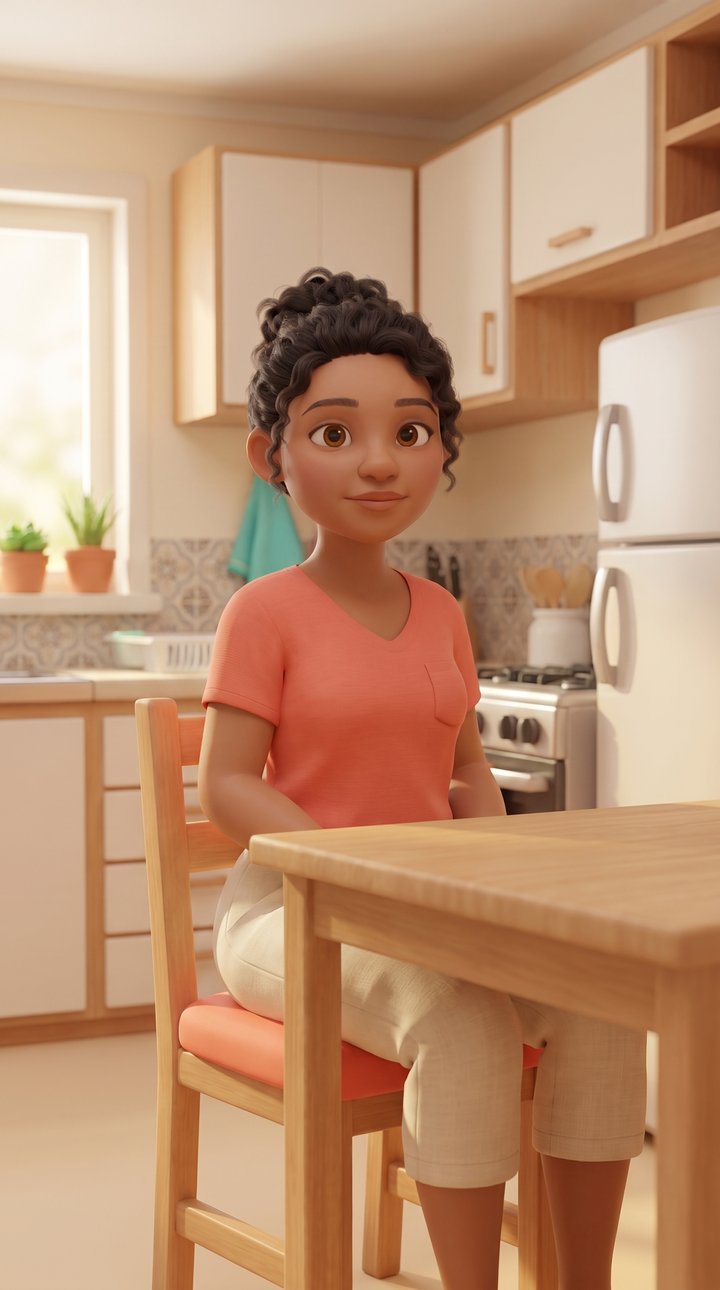Ana na cozinha, pronta pra mais uma conversa séria